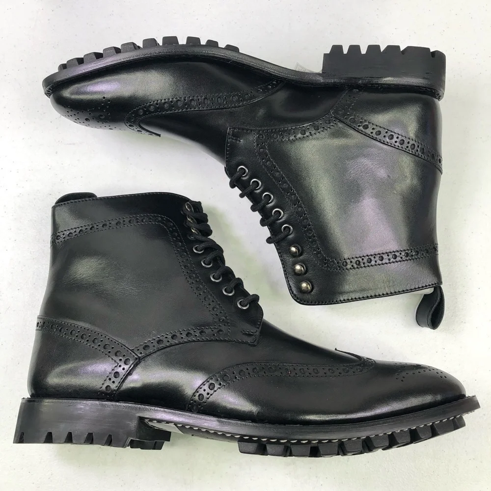 Anthony Veer Grant Wingtip Boots Black Leather Shoes
